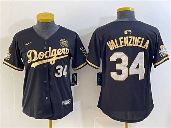 Women%27s Los Angeles Dodgers #34 Fernando Valenzuela Black Gold 2024 World Series With Fernando Patch Vapor Limited Stitched Jersey->mlb womens jerseys->MLB Jersey